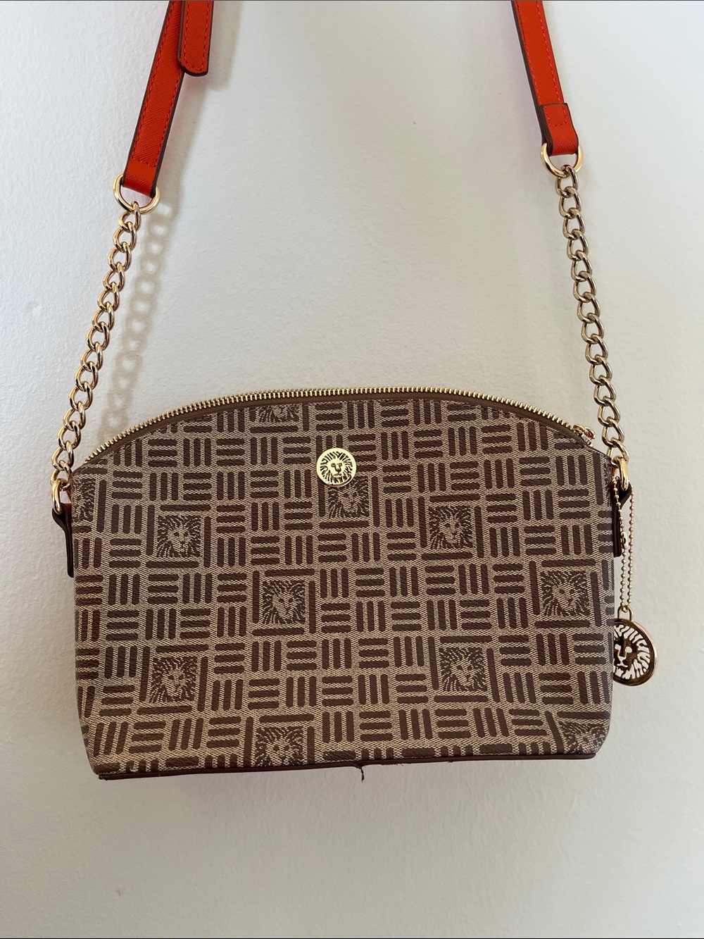Anne Klein brown Crossbody Bag with Orange Strap